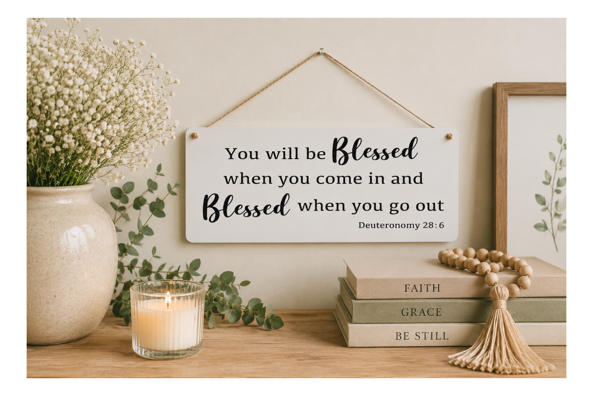 Blessed When You Come In and Blessed When You Go Out Sign | Deuteronomy 28:6 | Christian Home Decor