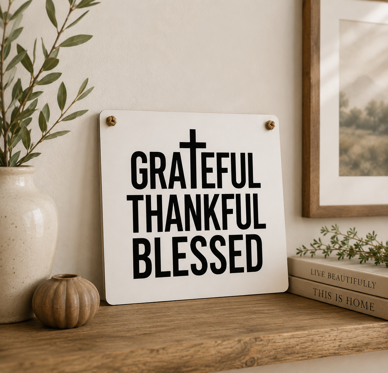 Grateful Thankful Blessed Faith Inspired Hanging Sign | Faith Filled Home Decor