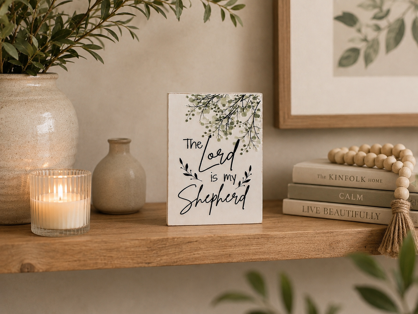 The Lord Is My Shepherd Scripture Block | Psalm 23 Christian Home Decor | Faith Decor