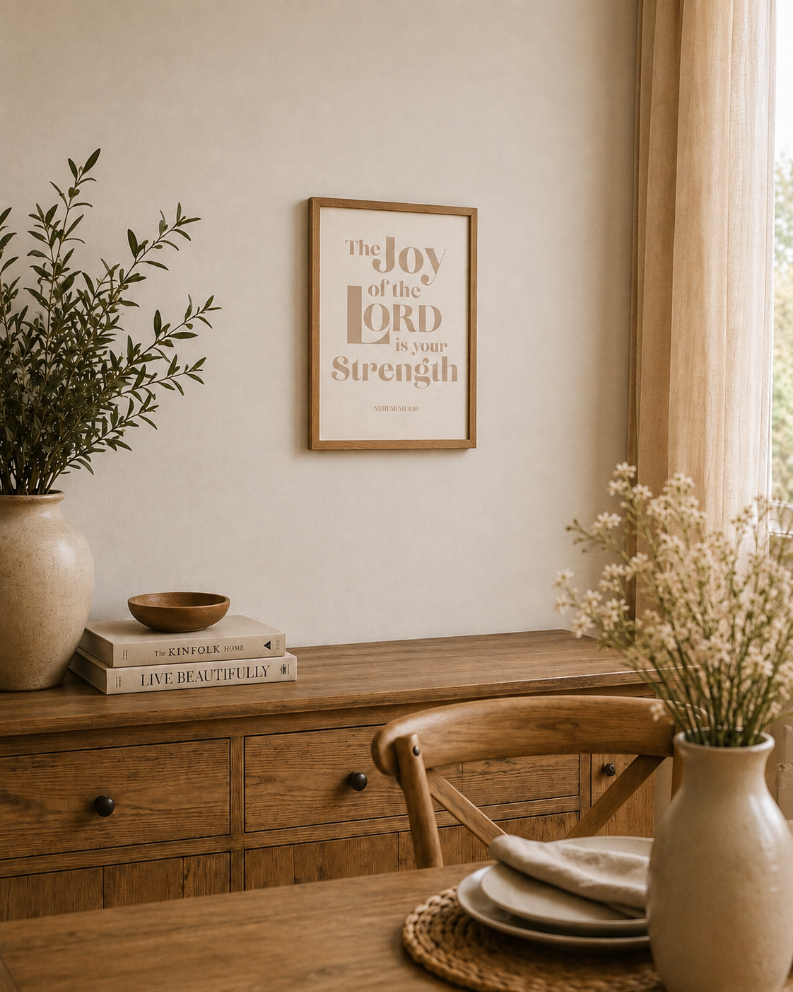 The Joy of the Lord Is Your Strength Bible Verse Print | Nehemiah 8:10 Scripture Wall Art | Christian Home Decor