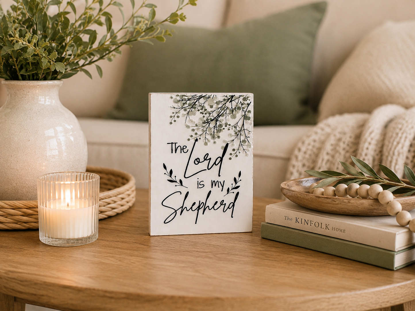 The Lord Is My Shepherd Scripture Block | Psalm 23 Christian Home Decor | Faith Decor