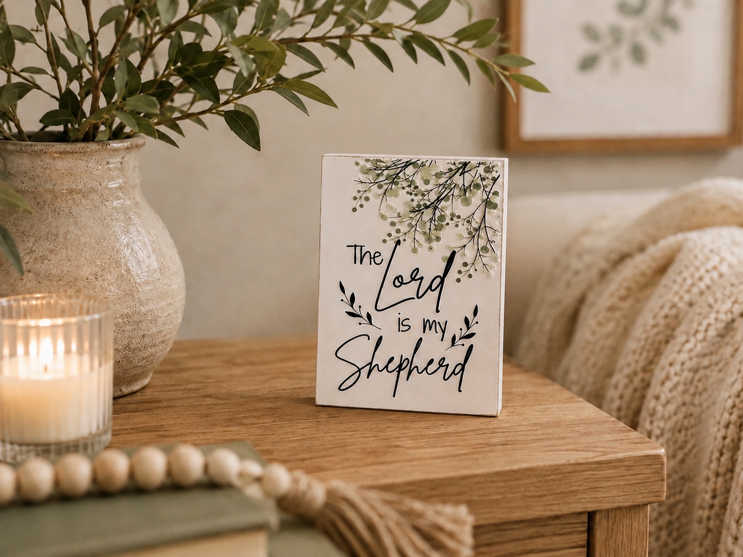 The Lord Is My Shepherd Scripture Block | Psalm 23 Christian Home Decor | Faith Decor