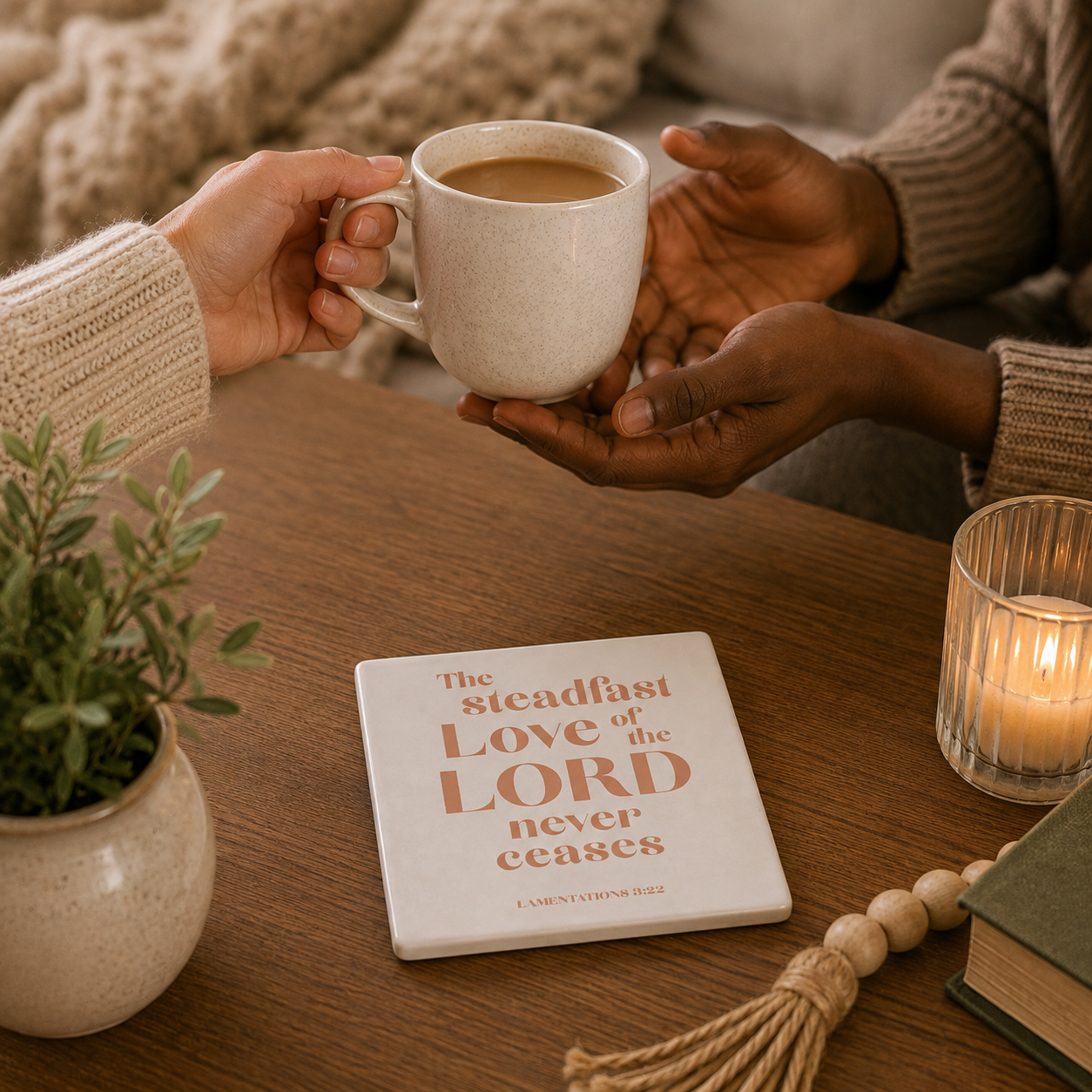 The Steadfast Love Of The Lord Ceramic Caoster | Christian Home Decor | Faith Coasters