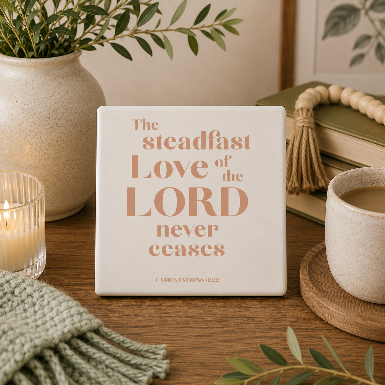 The Steadfast Love Of The Lord Ceramic Caoster | Christian Home Decor | Faith Coasters