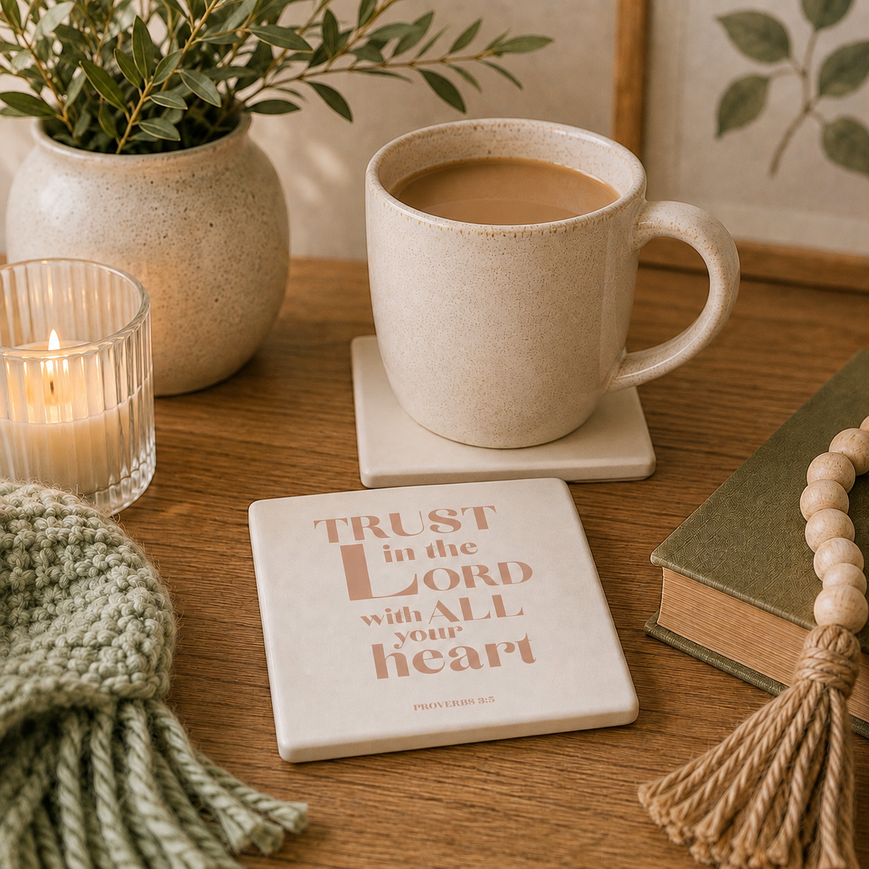 Trust In The Lord Ceramic Coaster | Christian Home Decor | Faith Coasters