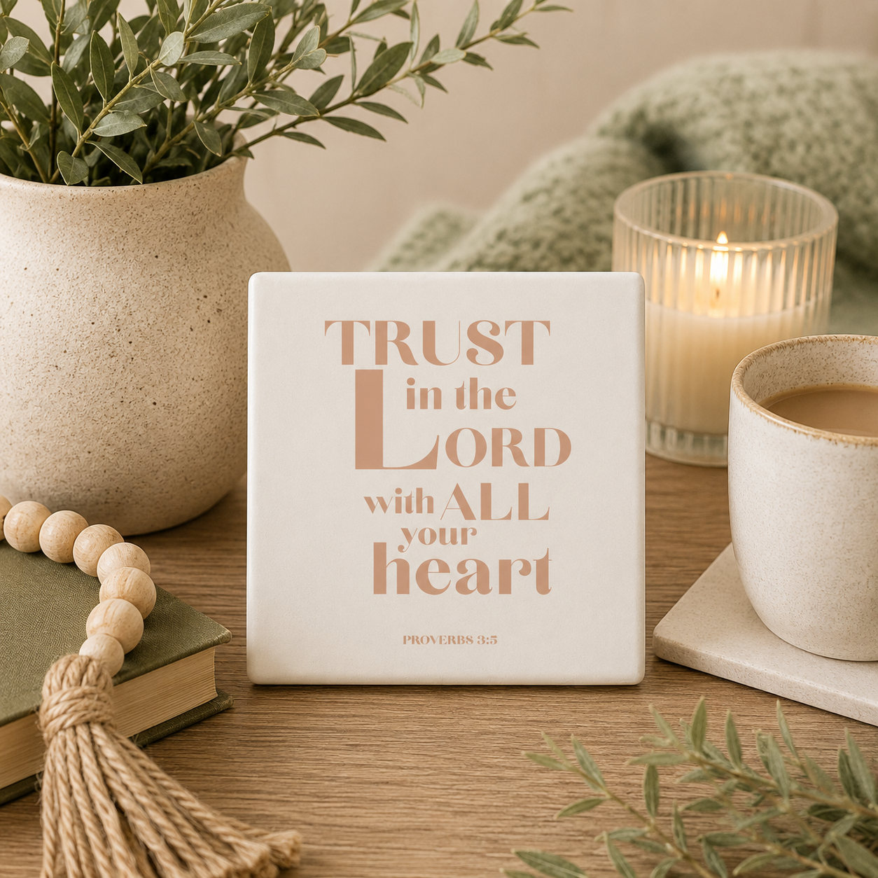 Trust In The Lord Ceramic Coaster | Christian Home Decor | Faith Coasters