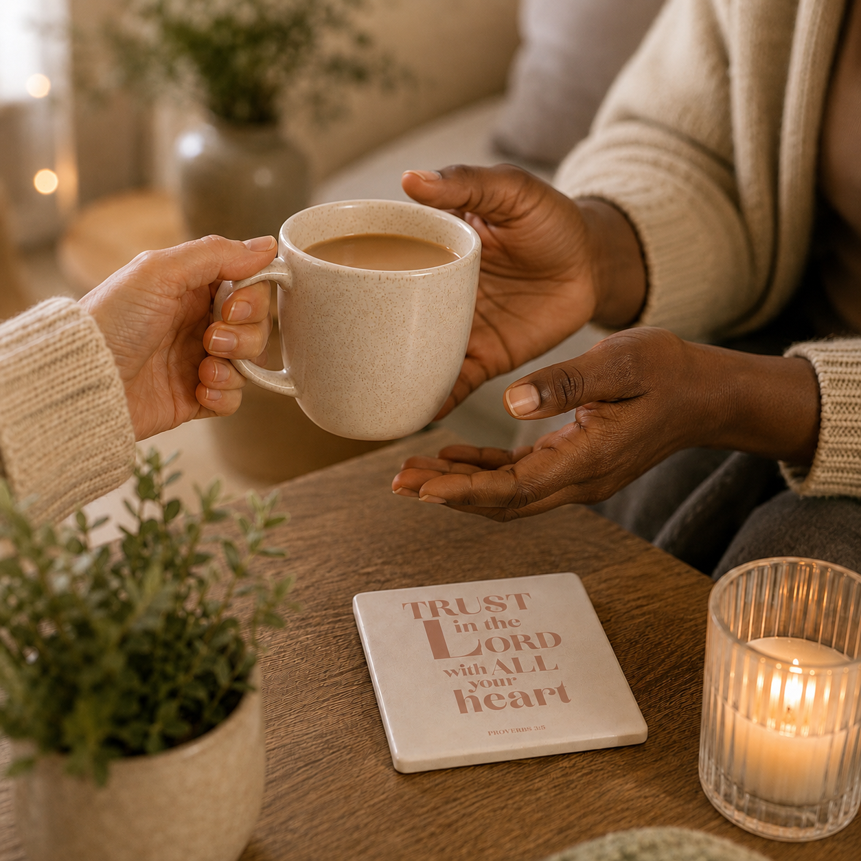 Trust In The Lord Ceramic Coaster | Christian Home Decor | Faith Coasters