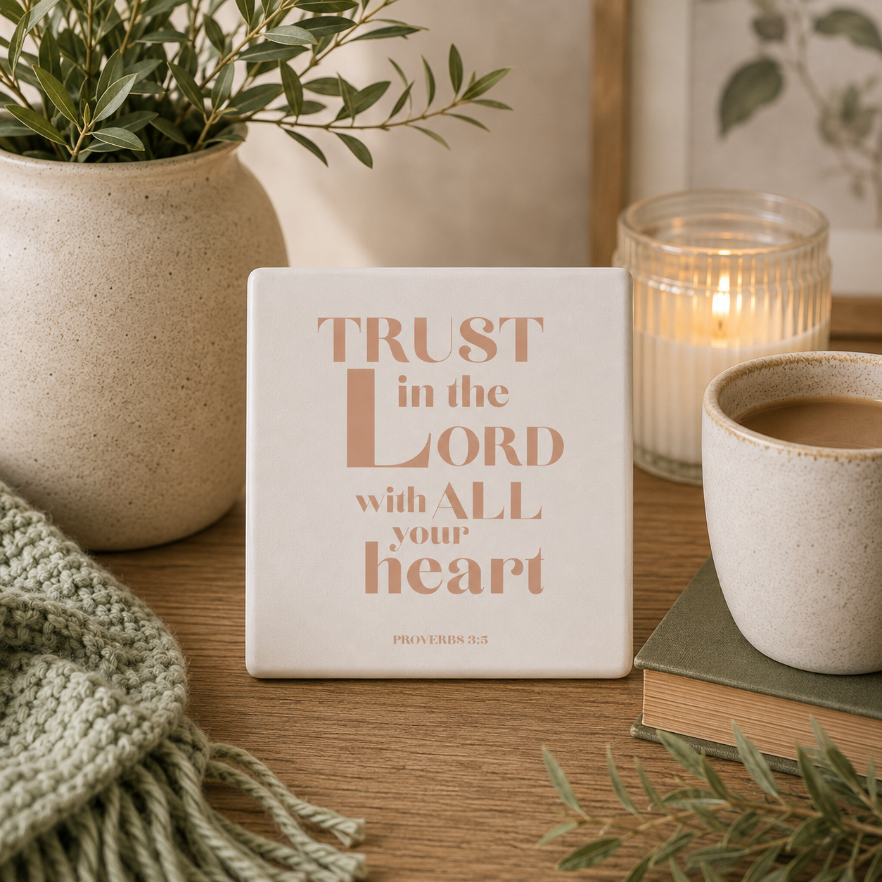 Trust In The Lord Ceramic Coaster | Christian Home Decor | Faith Coasters